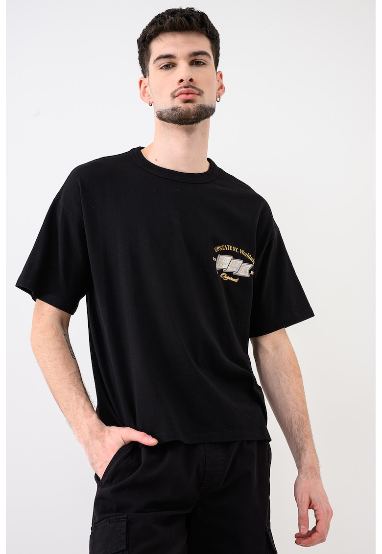 Tricou cu imprimeu pe piept Jorupstate - Negru/Maro camel