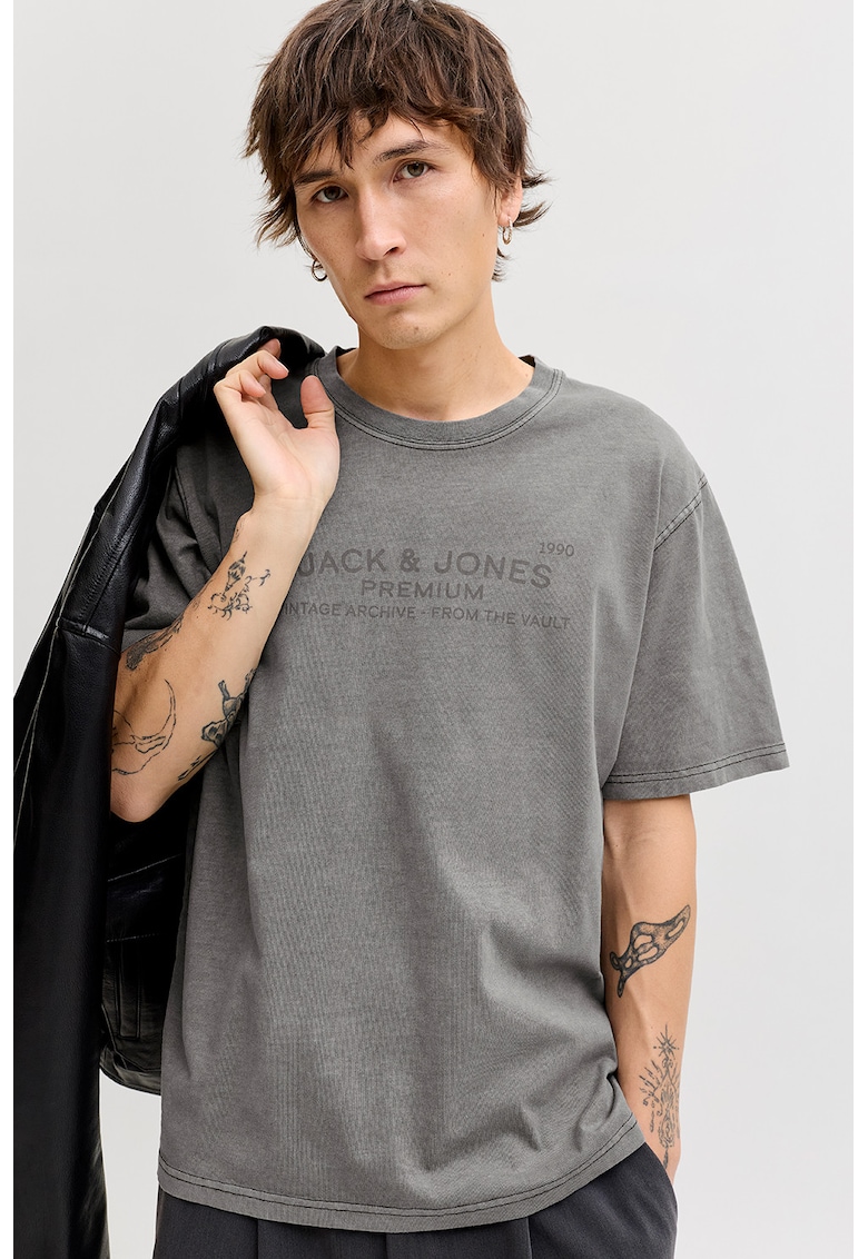 Tricou de bumbac organic cu logo Jpbluaiden - Gri carbune