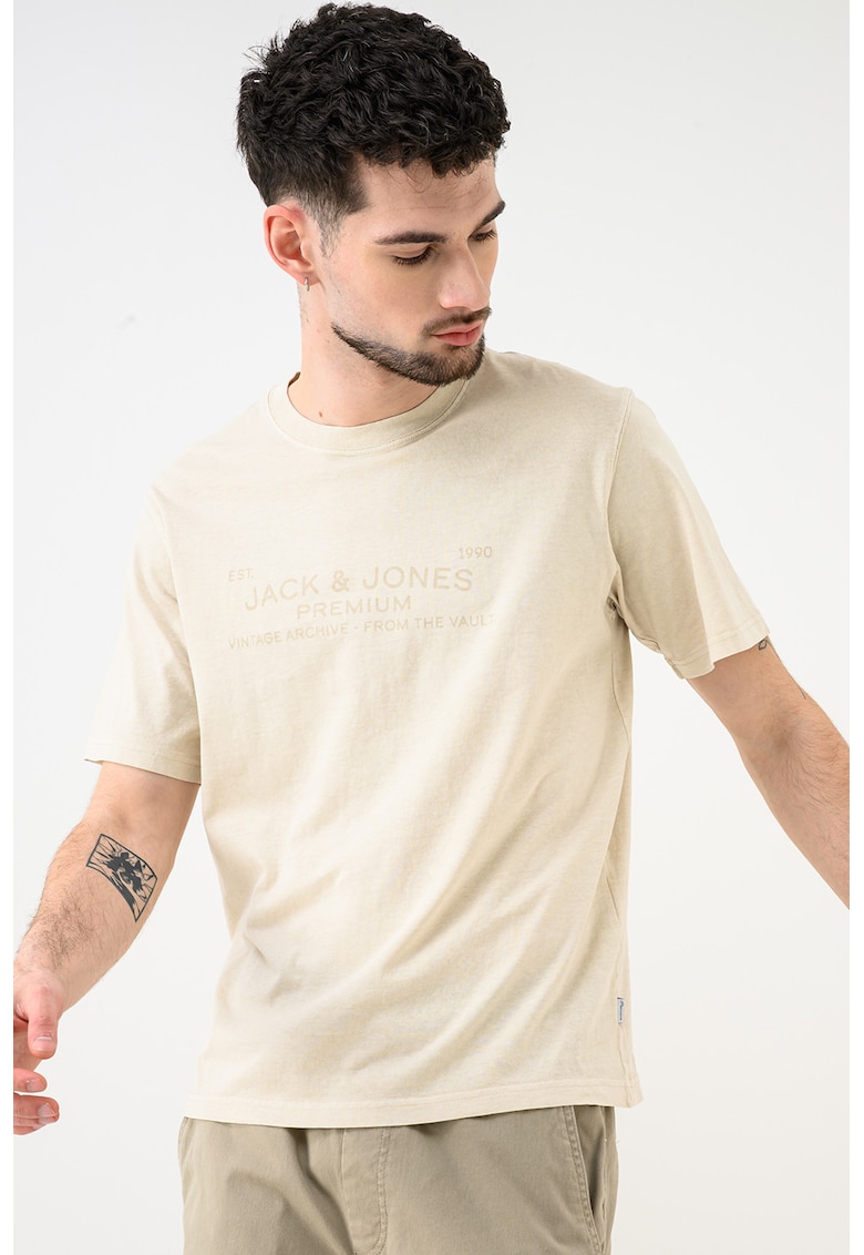 Tricou de bumbac organic cu logo Jpbluaiden - Bej inchis