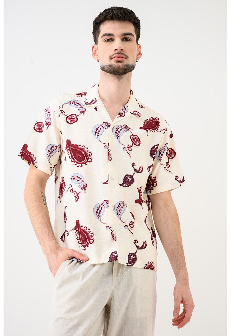 Camasa cu maneci scurte Jormaine - Visiniu/Alb fildes