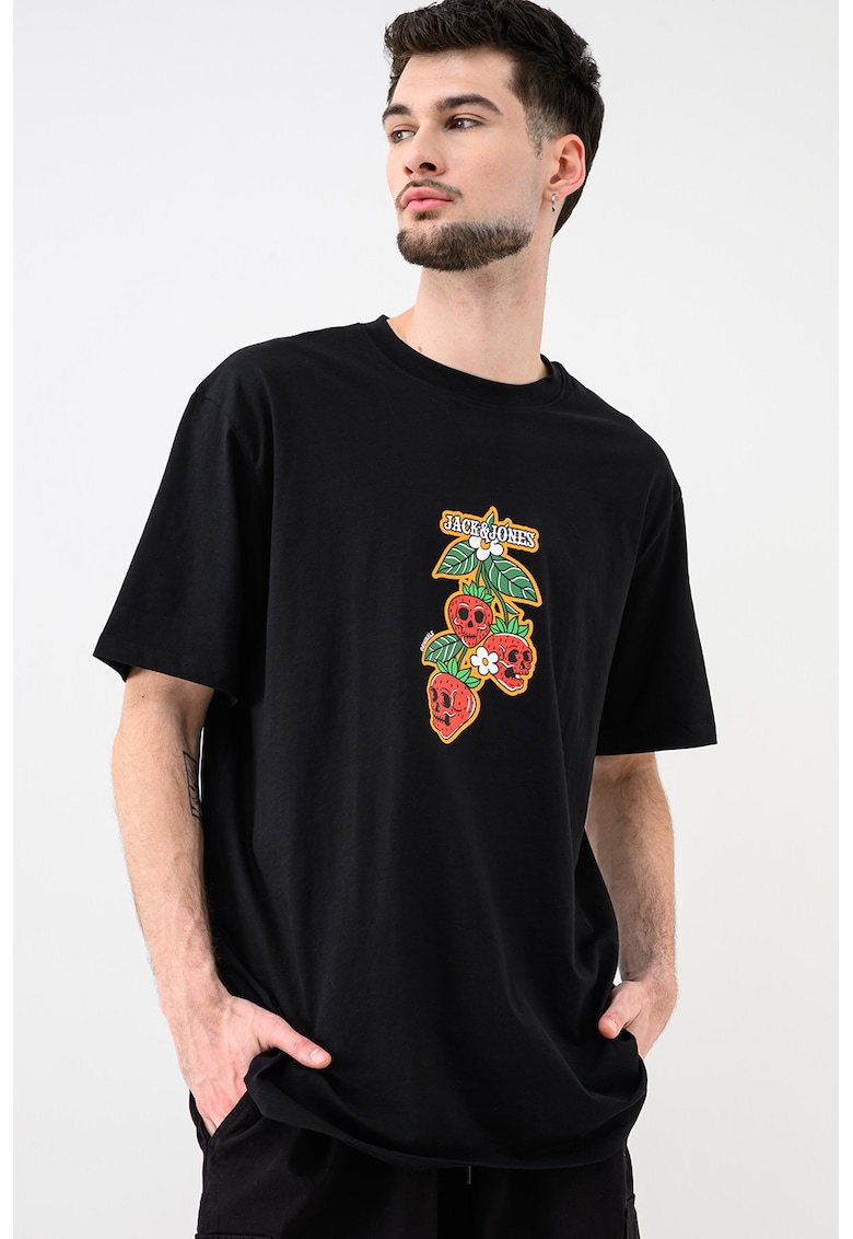 Tricou de bumbac organic cu imprimeu grafic si logo - Rosu/Verde/Negru