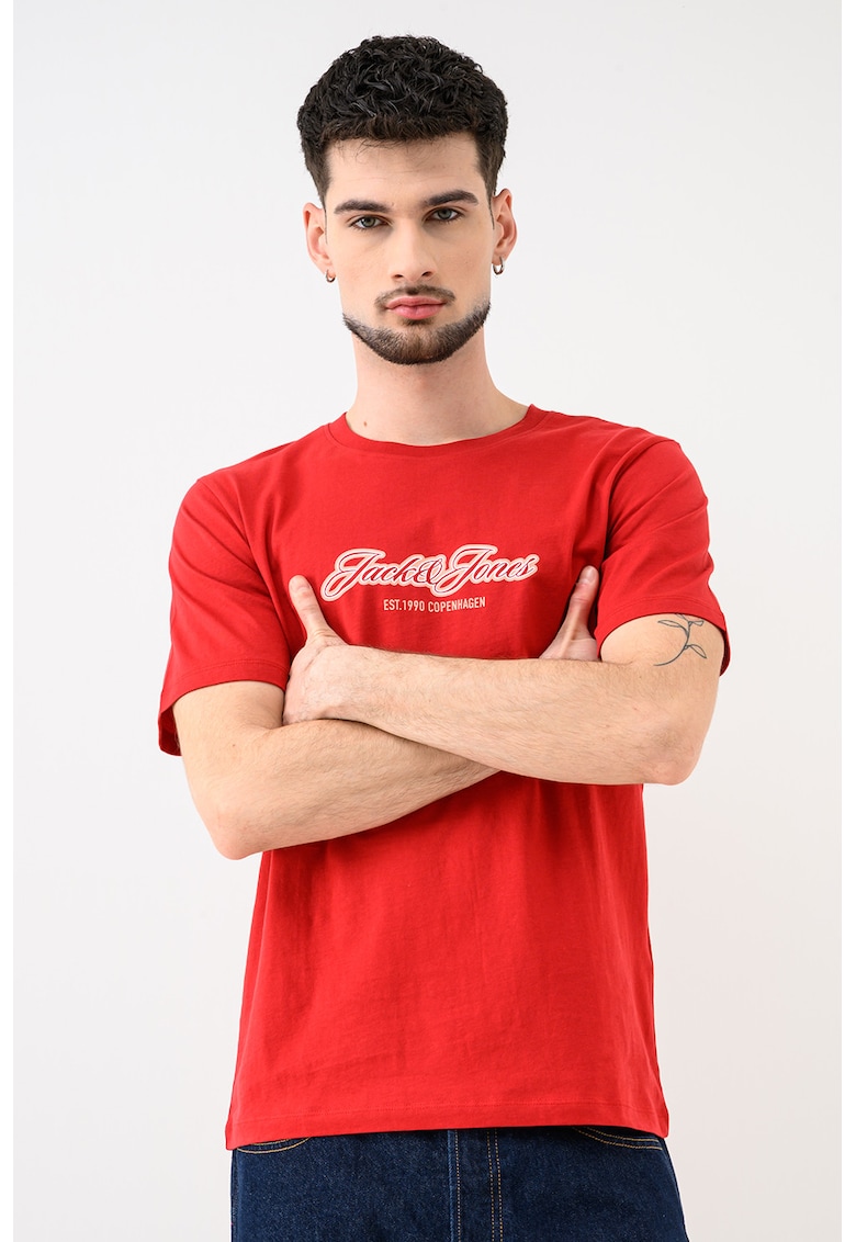Tricou de bumbac organic cu decolteu la baza gatului Jorcatskills - Rosu