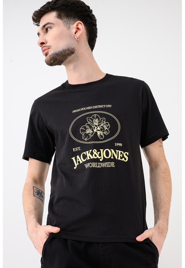 Tricou de bumbac organic cu imprimeu logo Jornantucket - Negru/Galben pastel