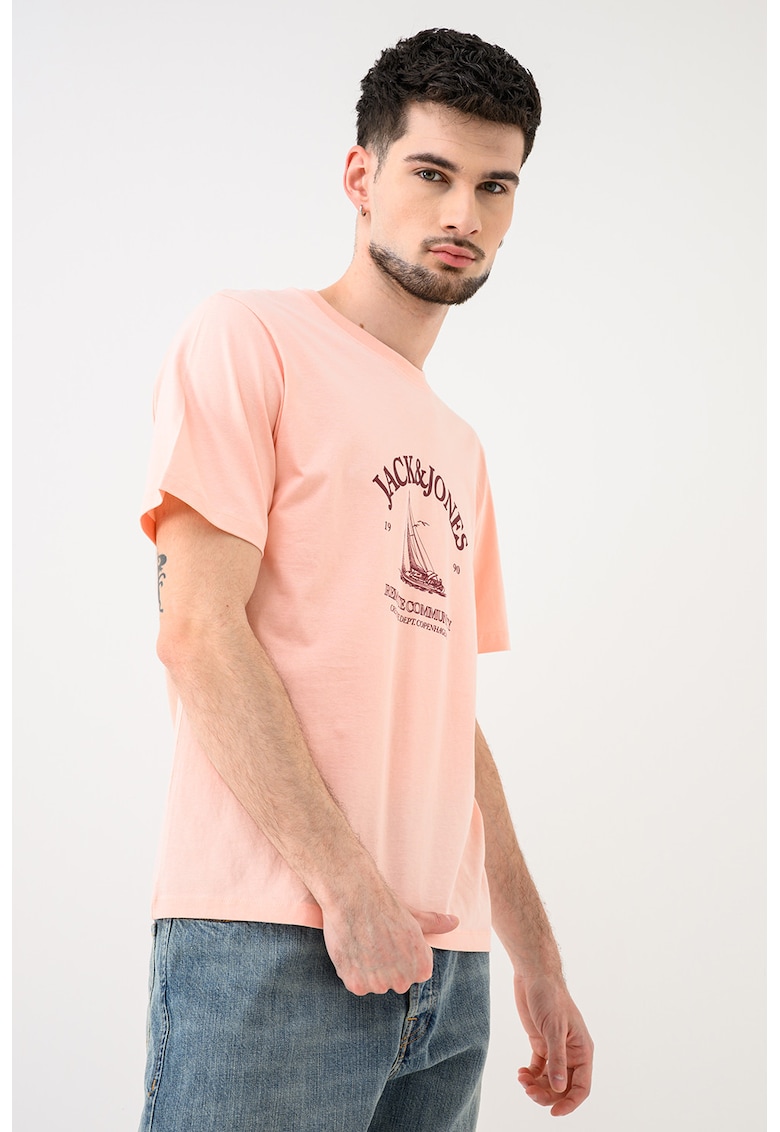 Tricou de bumbac organic cu imprimeu logo Jornantucket - Visiniu/Roz piersica