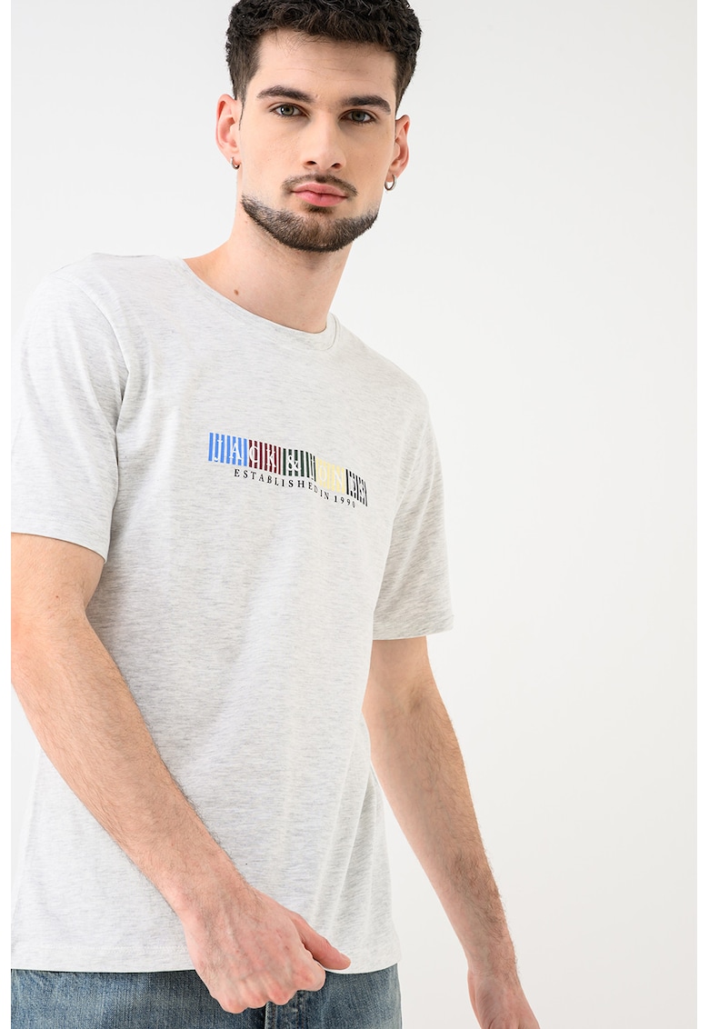 Tricou de bumbac organic cu imprimeu logo Jornantucket - Gri deschis melange