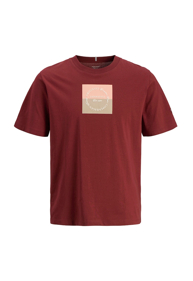 Tricou cu decolteu la baza gatului si imprimeu logo - Rosu