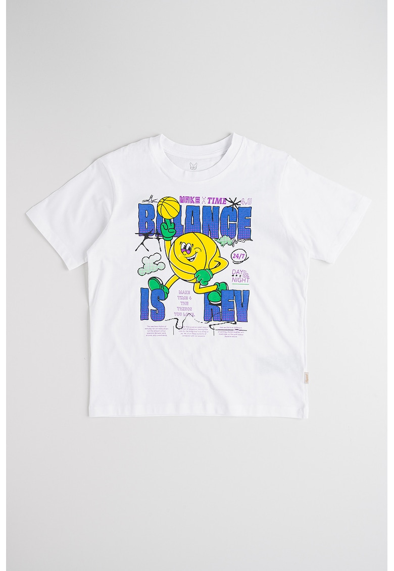 Tricou din bumbac organic cu imprimeu grafic - Alb/Galben/Albastru