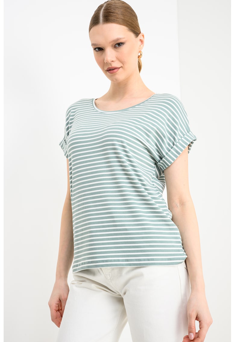 Tricou cu dungi si maneci cazute - Alb/Verde