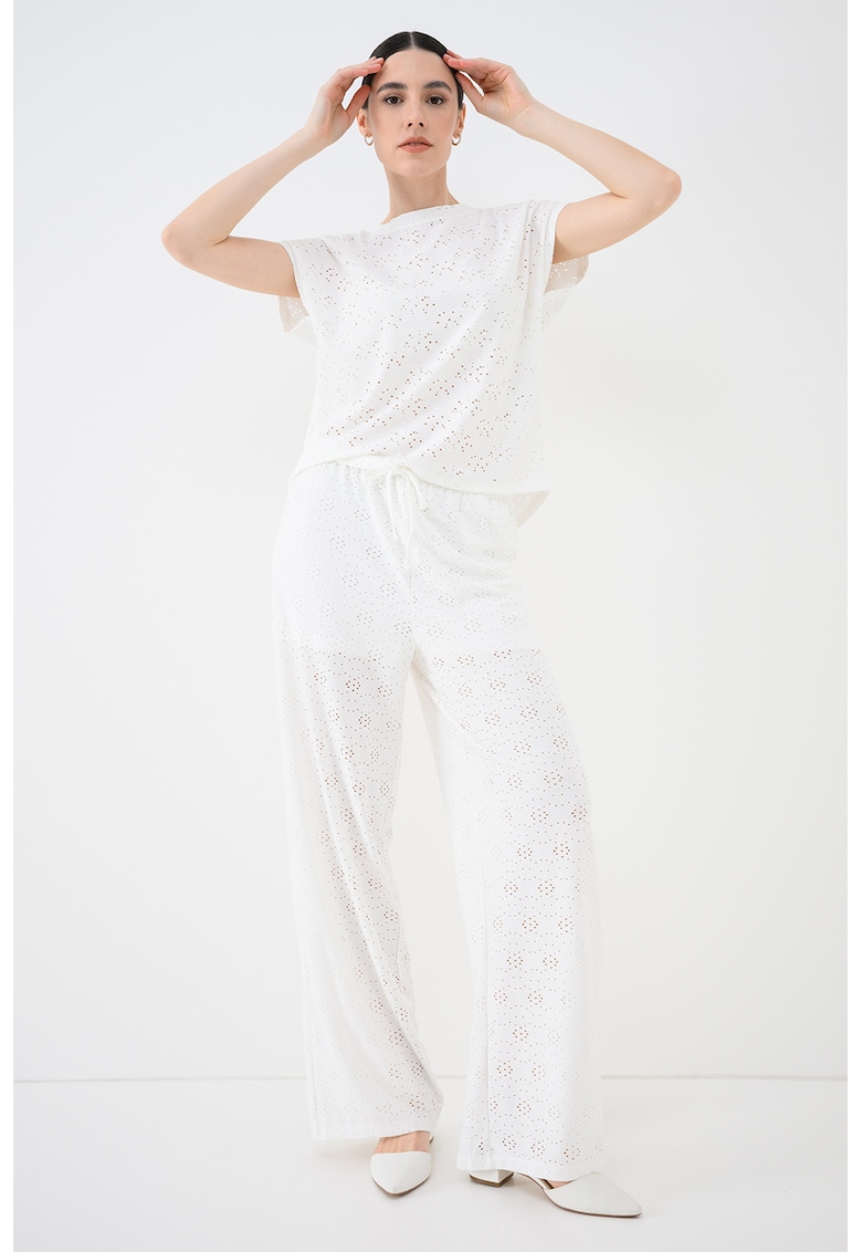 Tricou cu broderie Sangallo Milla - Alb