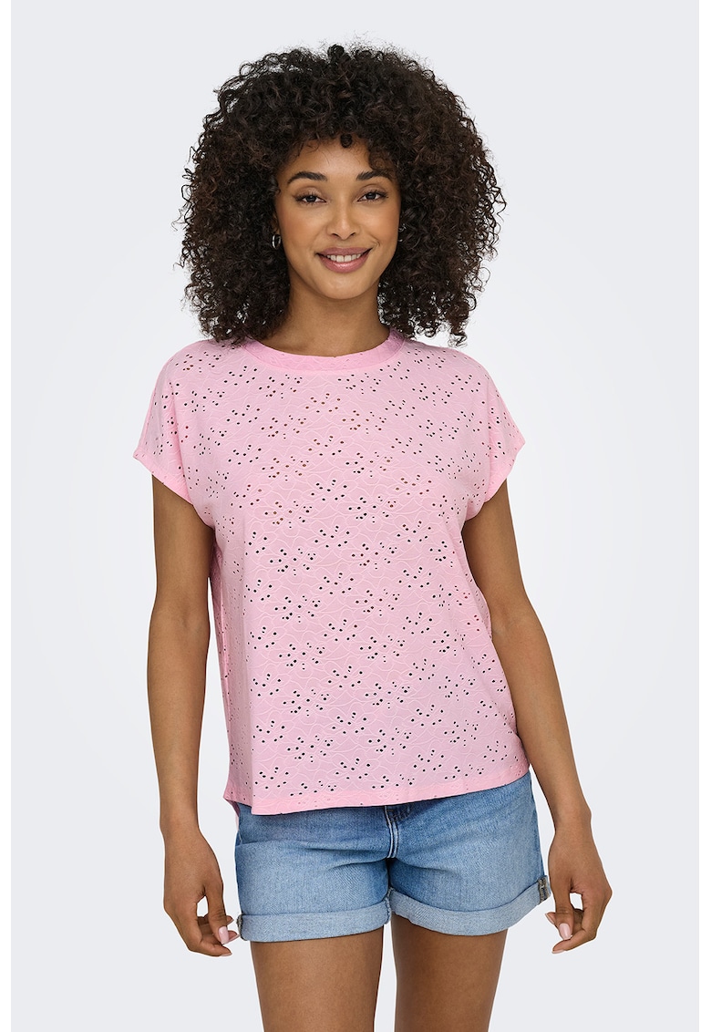 Tricou cu broderie Sangallo Milla - Roz pastel