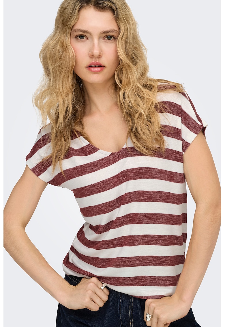 Tricou in dungi cu decolteu in V Lira - Rosu/Alb murdar