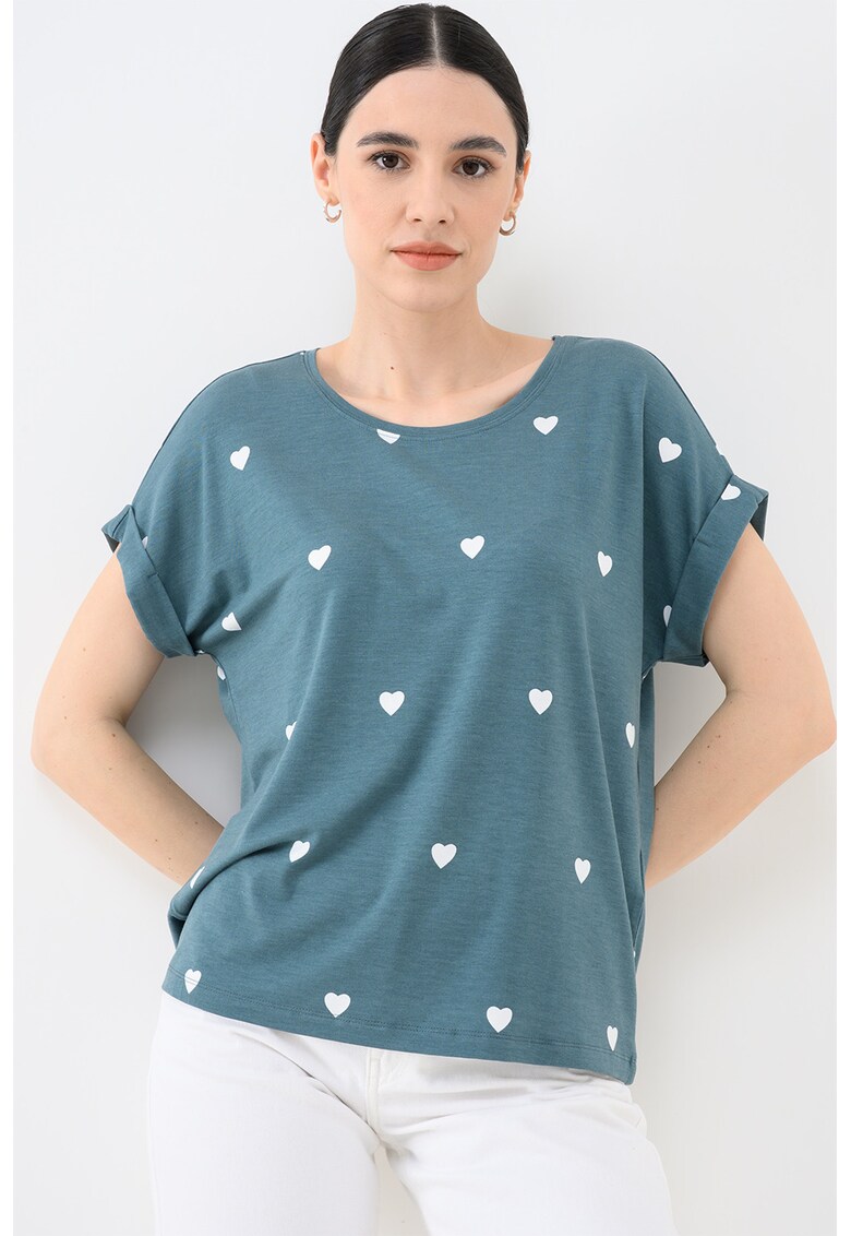 Tricou cu imprimeu cu inimi Moster - Alb/Verde persan