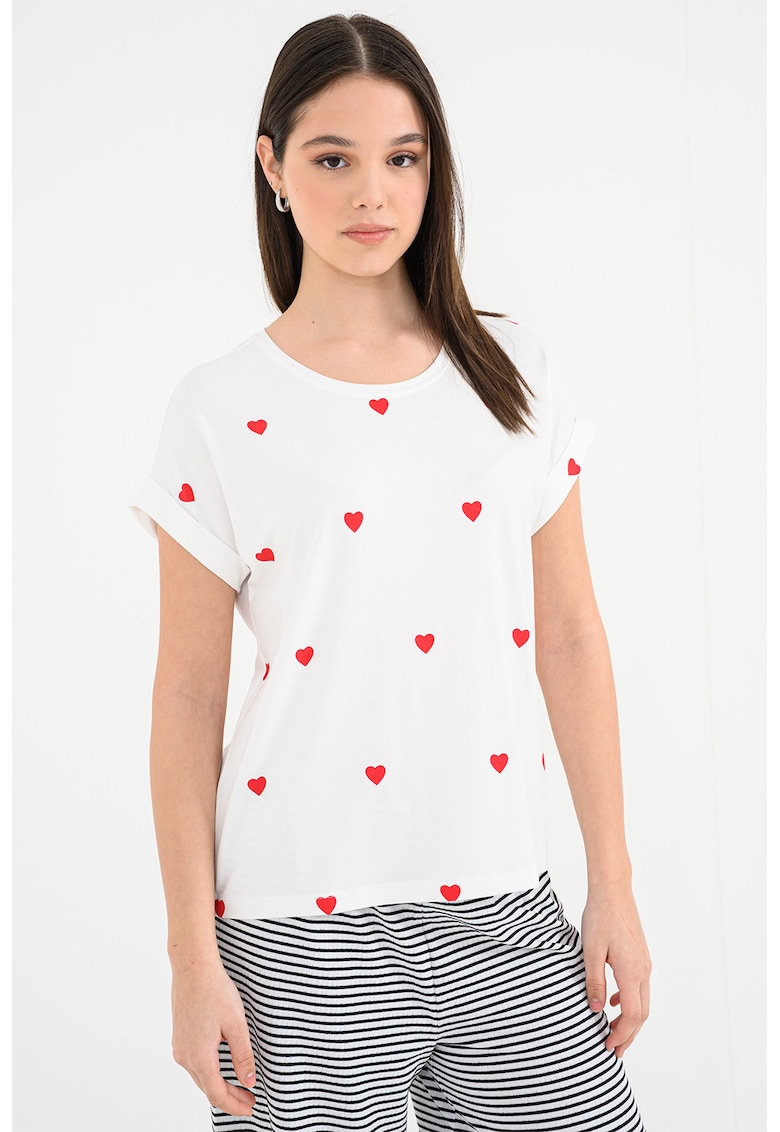 Tricou cu imprimeu cu inimi Moster - Rosu/Alb
