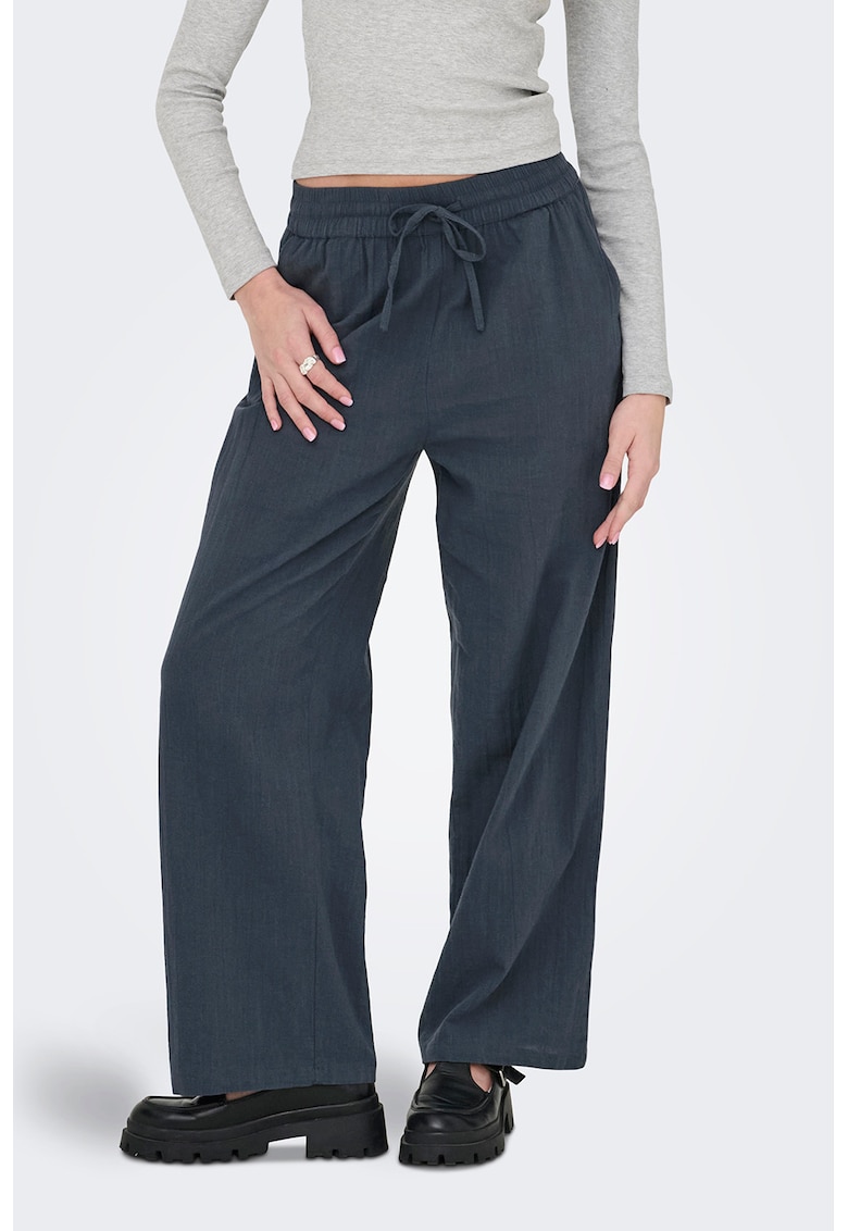 Pantaloni cu buzunare laterale si snur in talie - Bleumarin