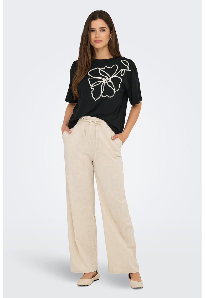 Pantaloni cu buzunare laterale si snur in talie - Bej deschis