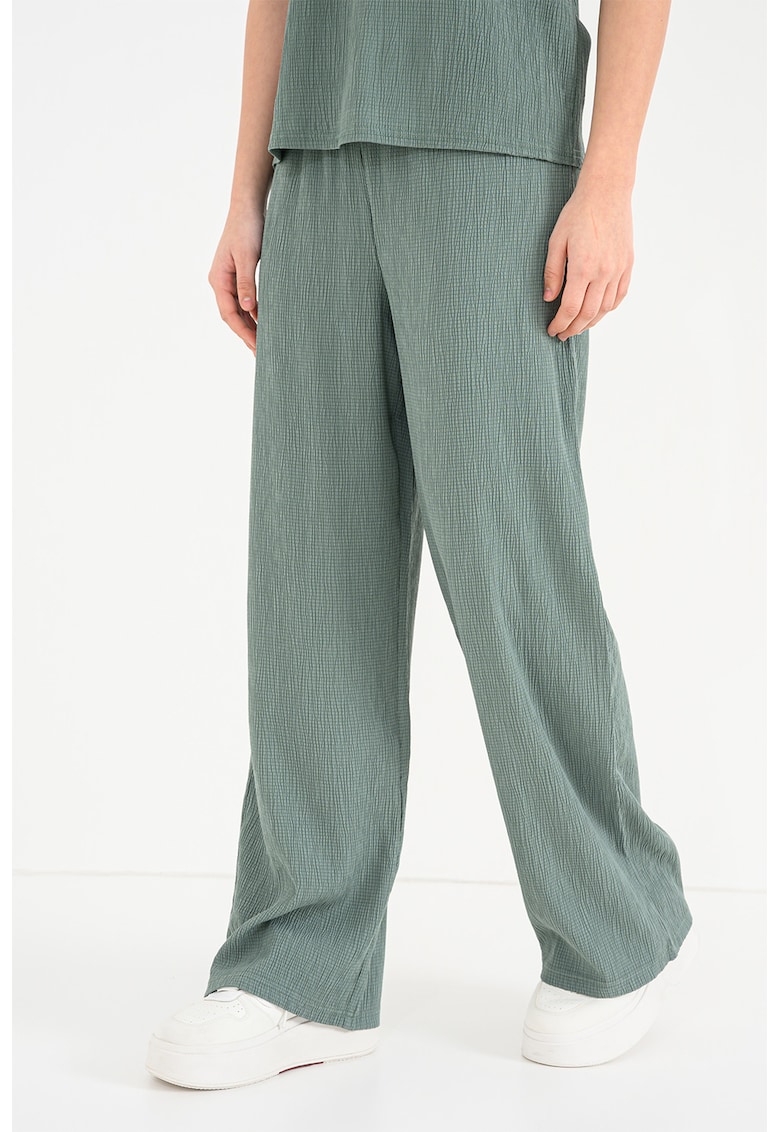 Pantaloni texturati cu croiala ampla si talie elastica Kaylie - Verde aquamarin