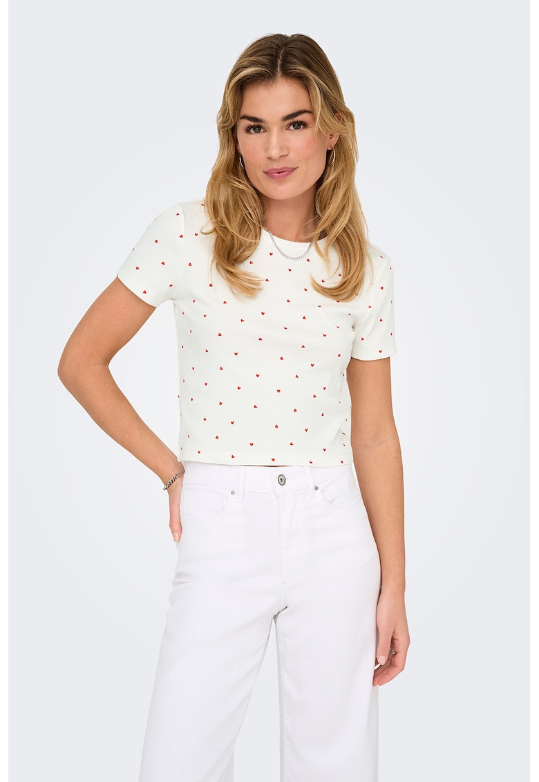 Tricou crop din amestec de bumbac organic - Rosu/Alb murdar