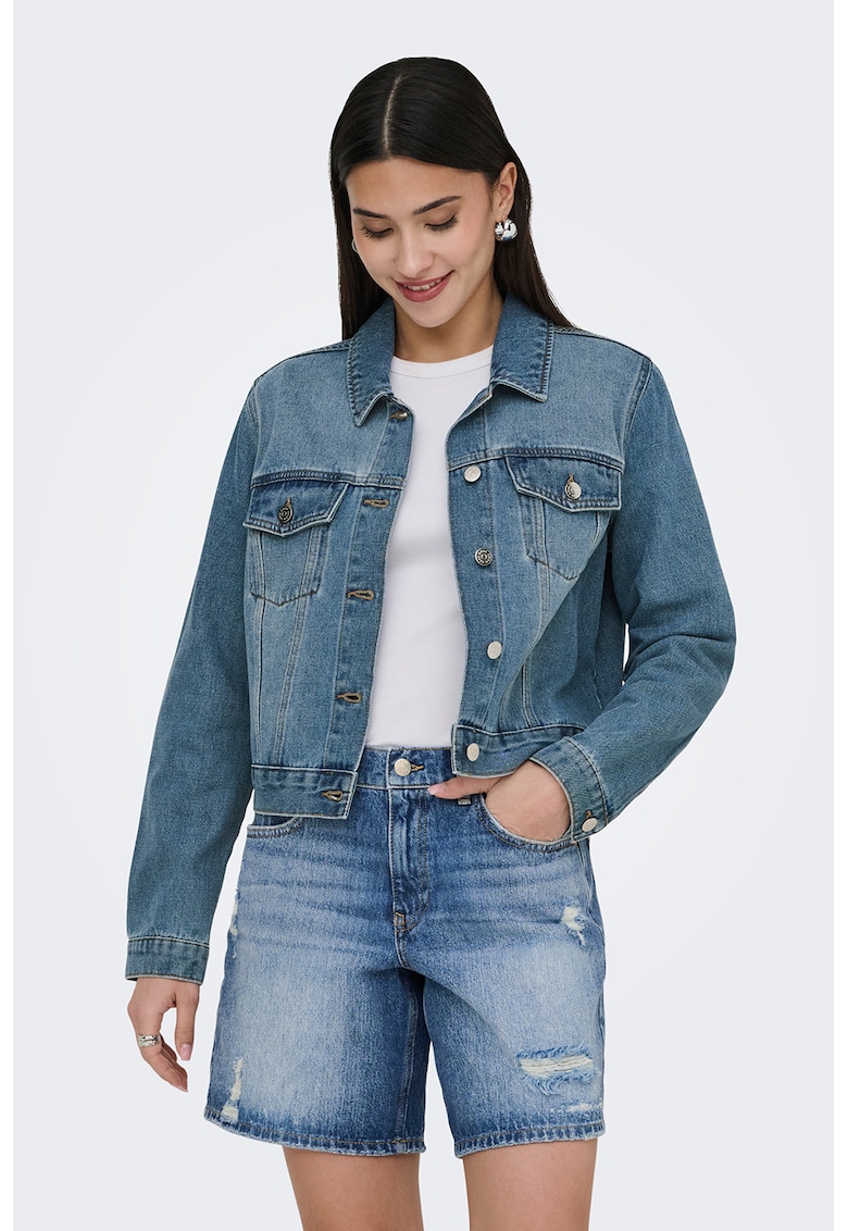 Jacheta crop din denim - Albastru