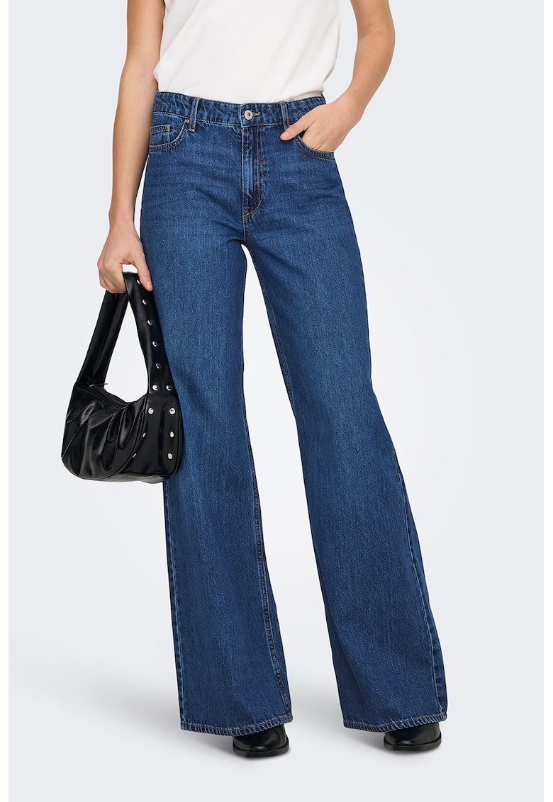 Blugi cu croiala ampla si talie inalta - Albastru inchis