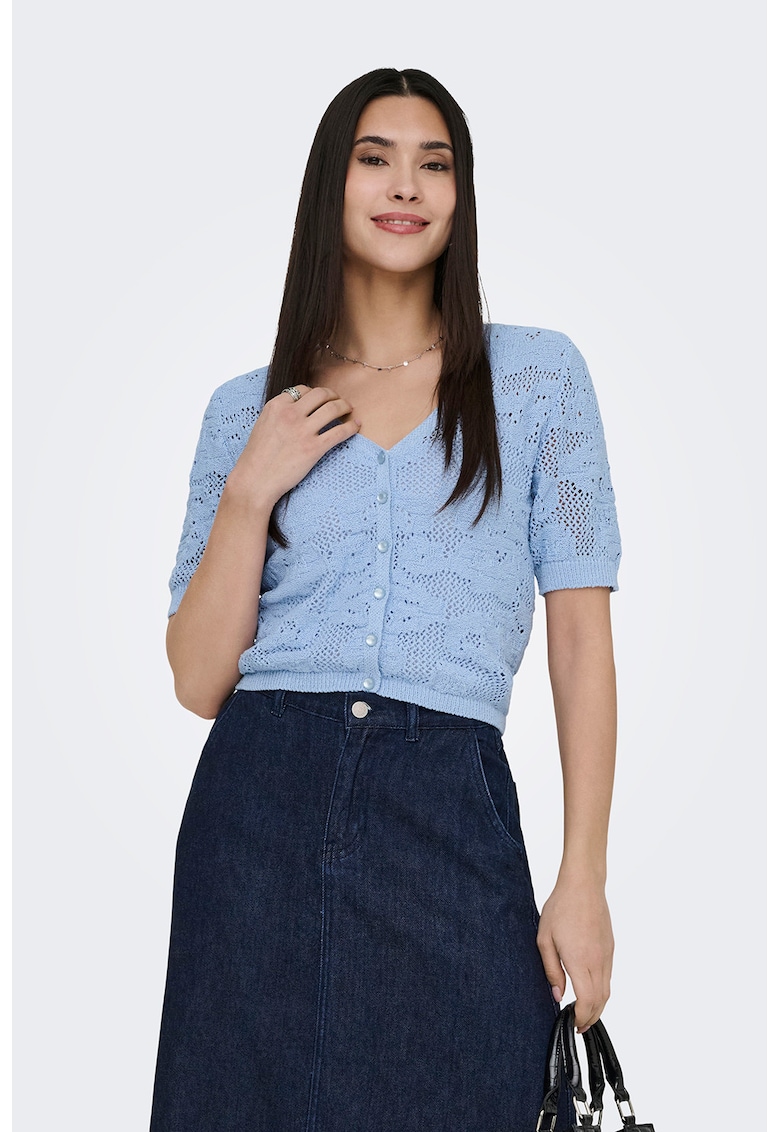 Bluza crop cu decolteu in V - Albastru pastel