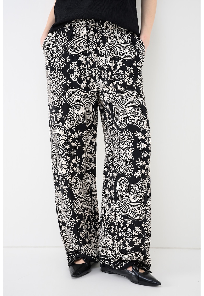 Pantaloni drepti cu model paisley Emza - Negru/Alb murdar