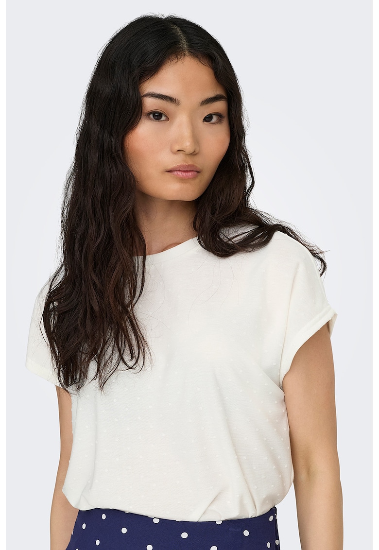 Tricou lejer cu decolteu la baza gatului - Alb murdar