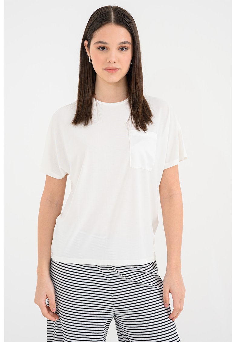 Tricou din amestec de modal cu buzunar pe piept Free Life - Alb