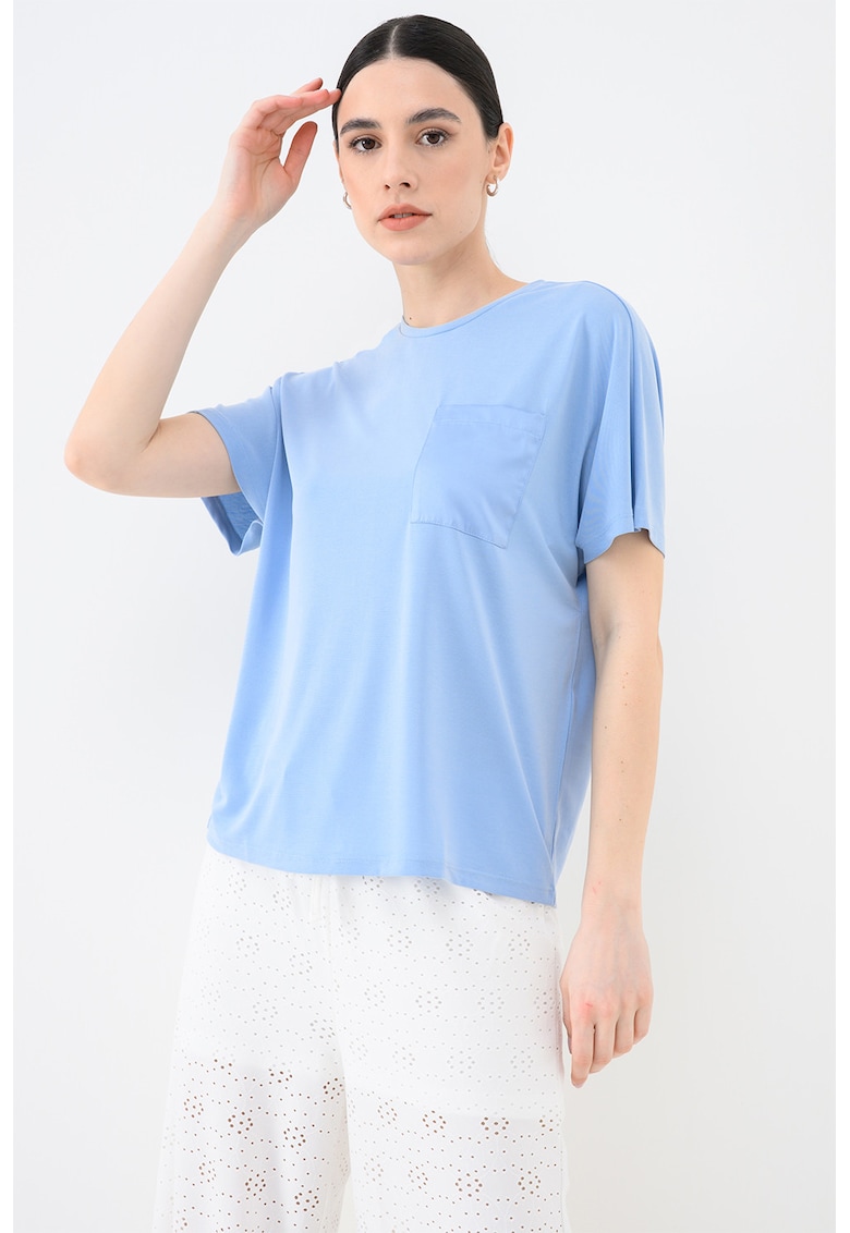 Tricou din amestec de modal cu buzunar pe piept Free Life - Albastru lavanda