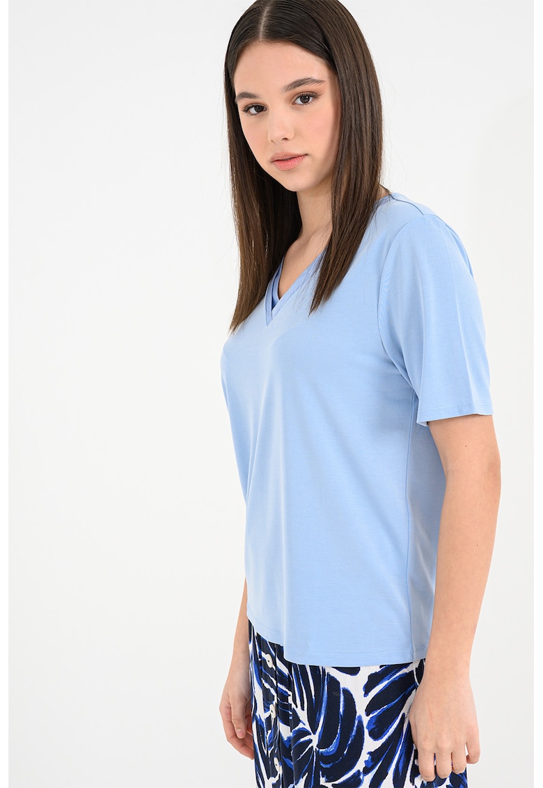 Tricou din amestec de modal cu decolteu in V - Albastru lavanda