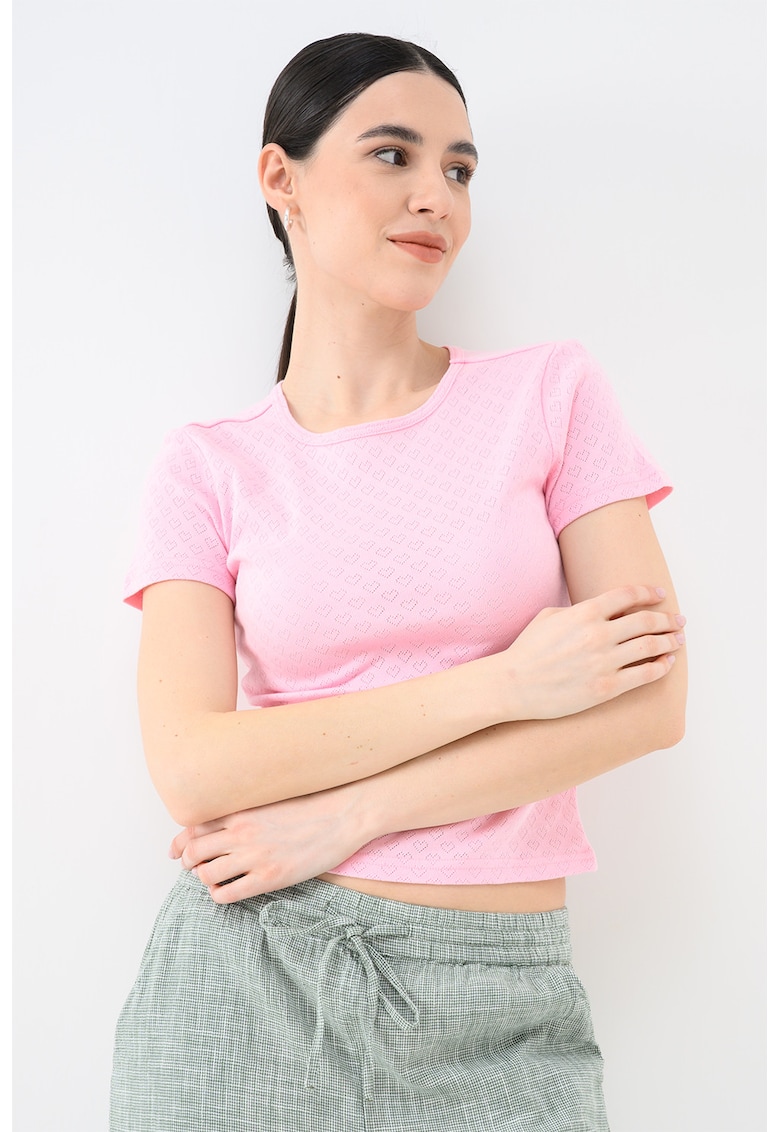 Tricou crop cu imprimeu - Roz pastel