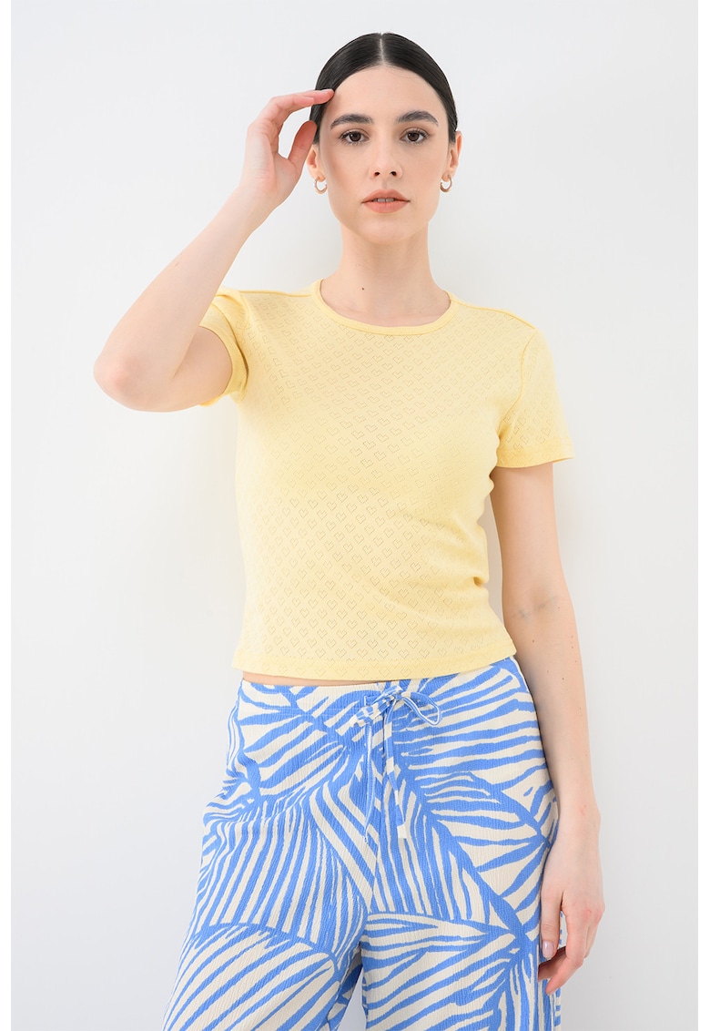 Tricou crop cu imprimeu - Galben