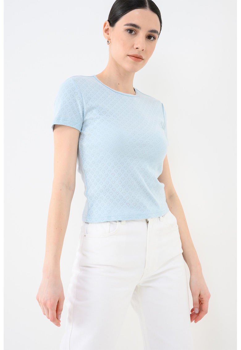 Tricou crop cu imprimeu - Albastru deschis
