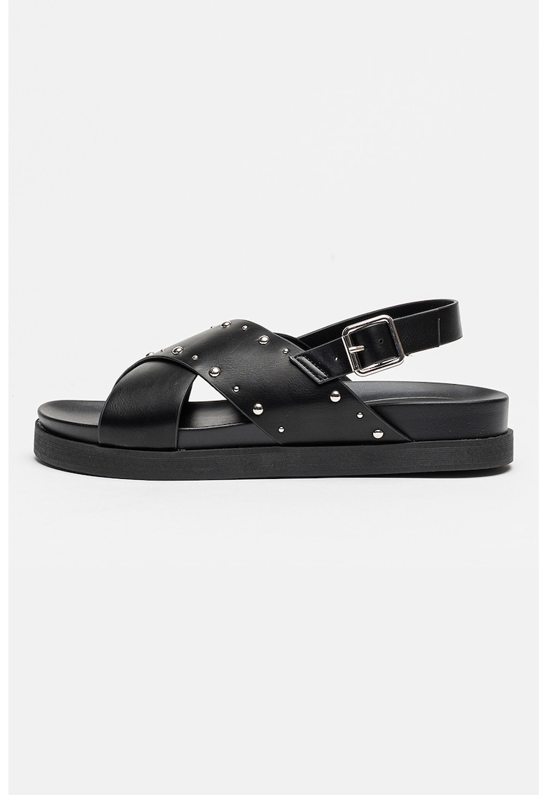Sandale slingback din piele ecologica cu tinte - Negru