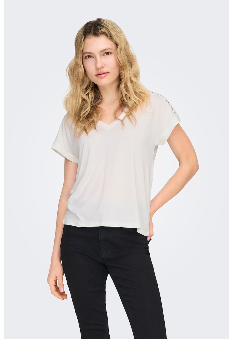 Tricou cu decolteu in V - Alb murdar