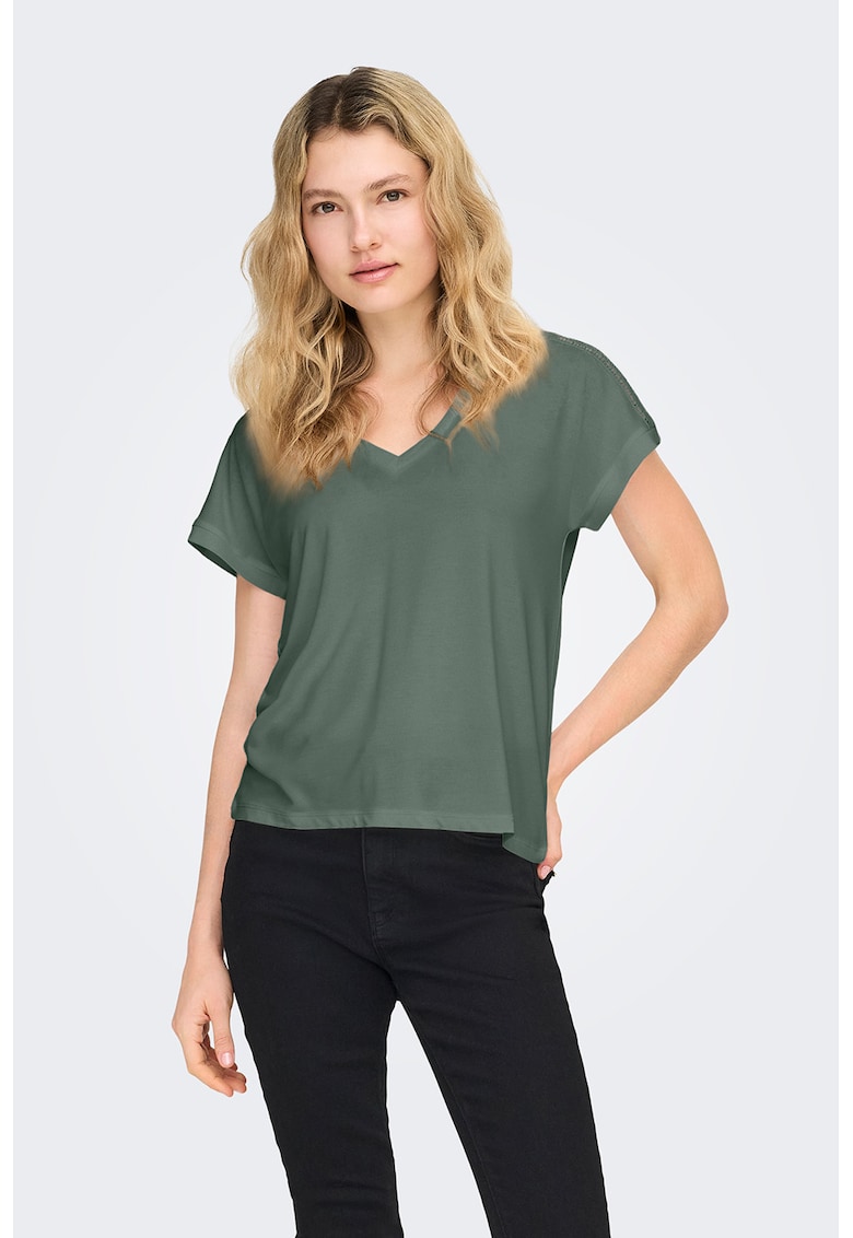 Tricou cu decolteu in V - Verde feriga