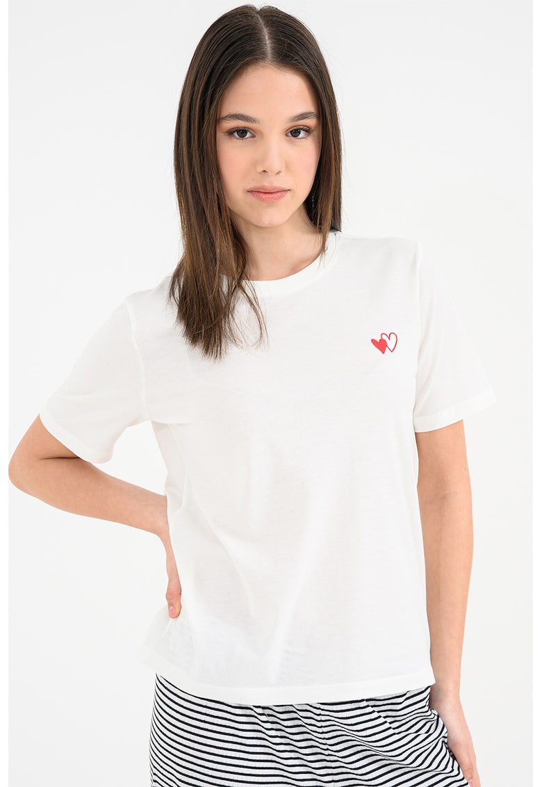 Tricou de bumbac organic cu decolteu la baza gatului - Alb