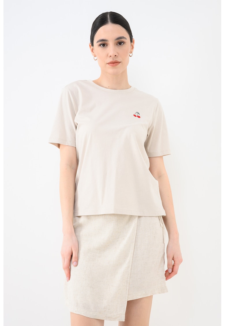 Tricou de bumbac organic cu decolteu la baza gatului - Bej deschis