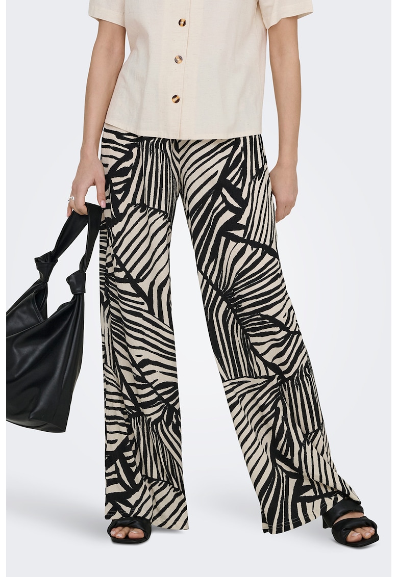 Pantaloni cu croiala ampla si snur - Negru/Alb murdar