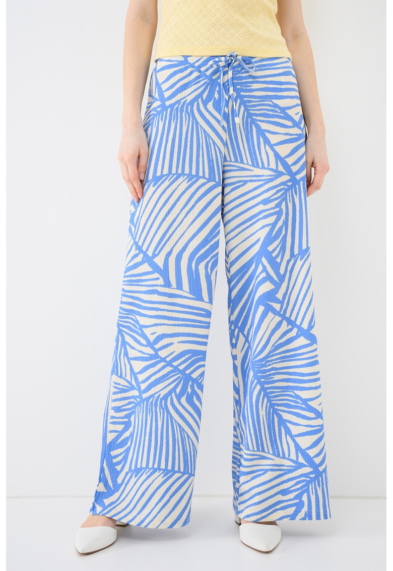 Pantaloni cu croiala ampla si snur - Alb/Albastru deschis