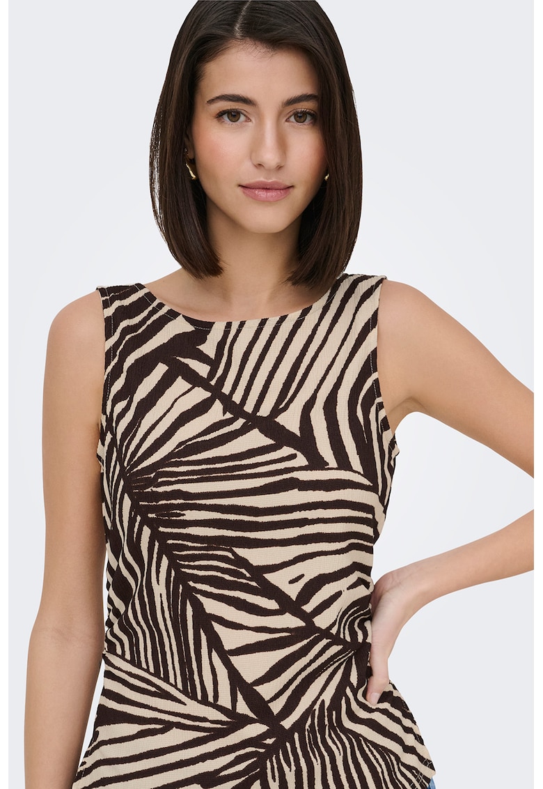 Top cu imprimeu si decolteu rotund - Negru/Crem