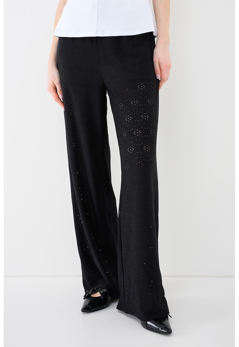 Pantaloni cu perforatii si talie ajustabila - Negru
