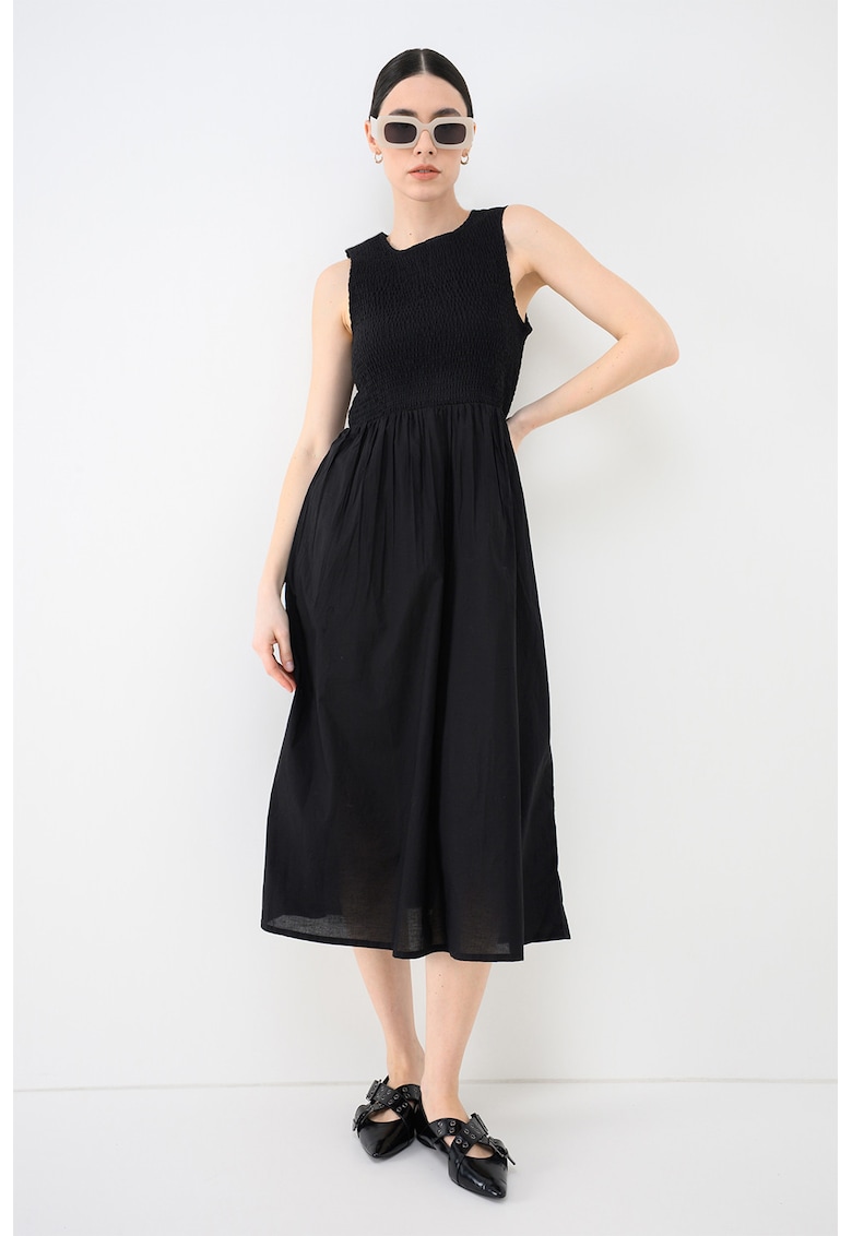 Rochie evazata cu insertii elastice - Negru