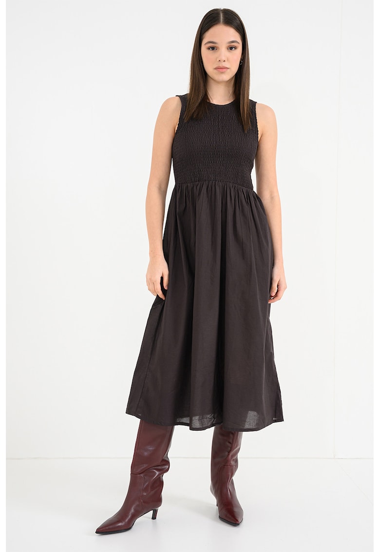 Rochie evazata cu insertii elastice - Maro inchis