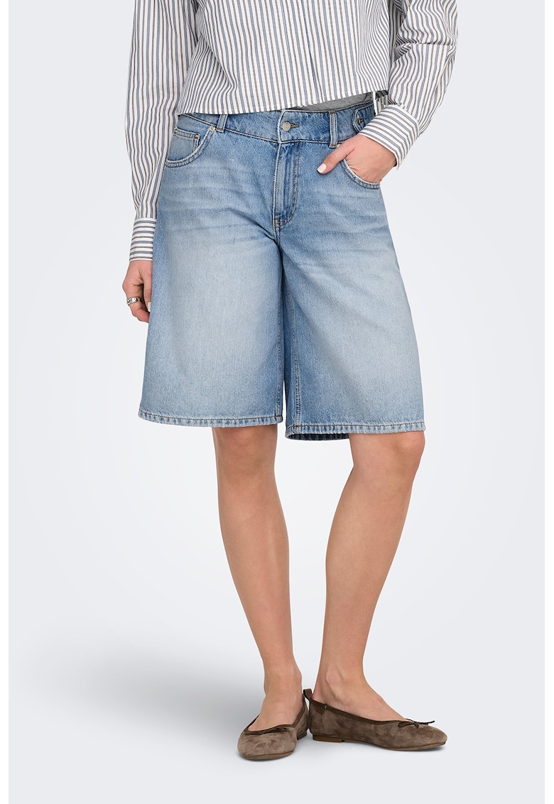 Blugi scurti cu talie inalta - Albastru pastel