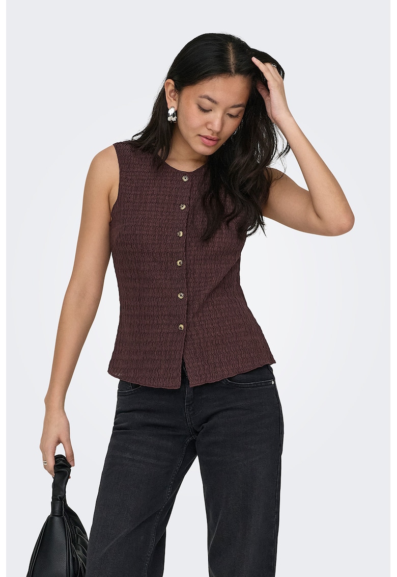 Vesta texturata cu decolteu la baza gatului - Visiniu