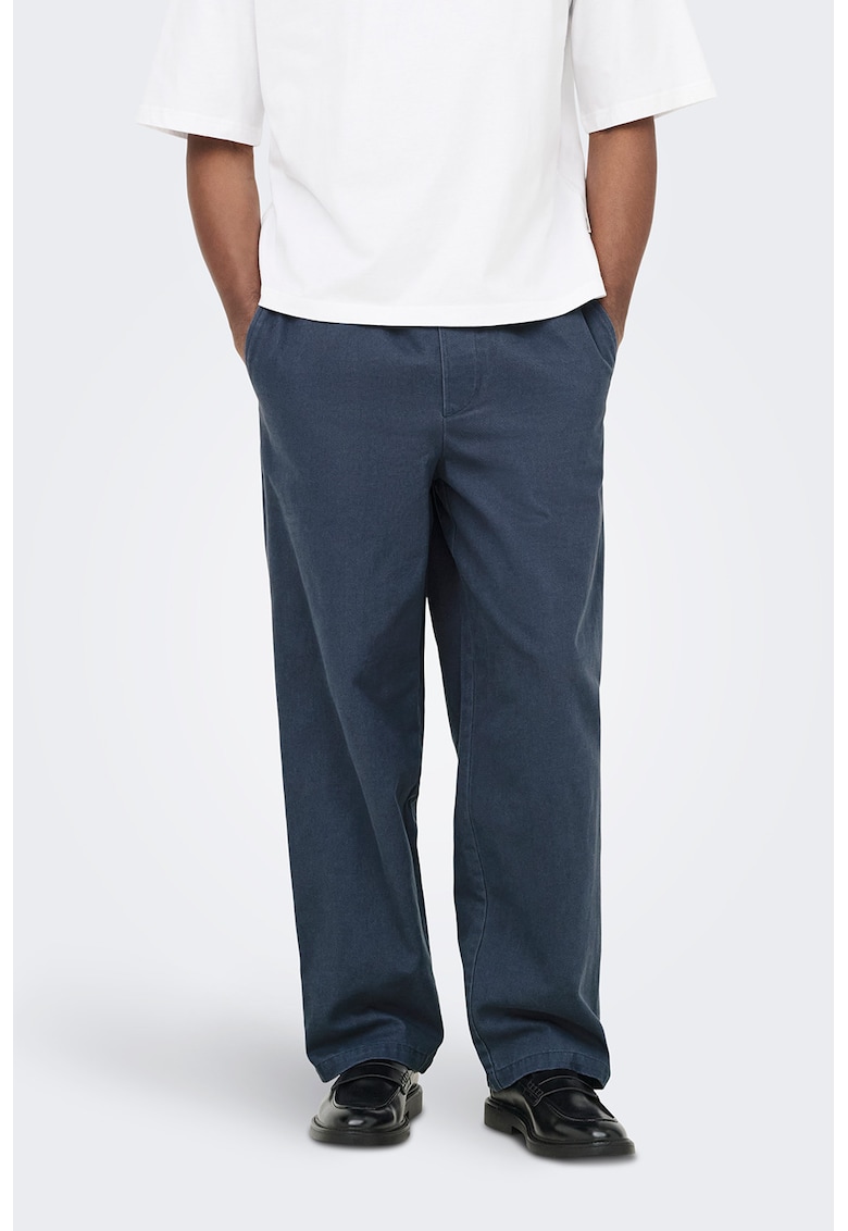 Pantaloni drepti cu snur - Bleumarin