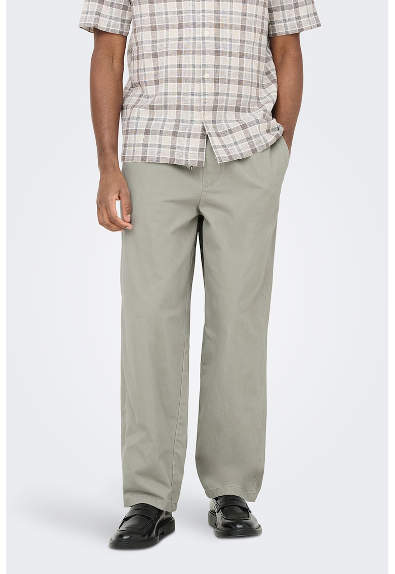 Pantaloni drepti cu snur - Verde pal