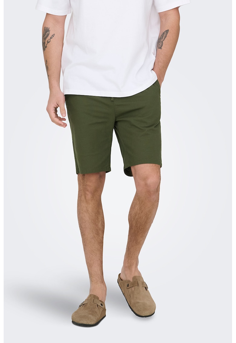 Pantaloni scurti cu snur in talie - Verde masliniu