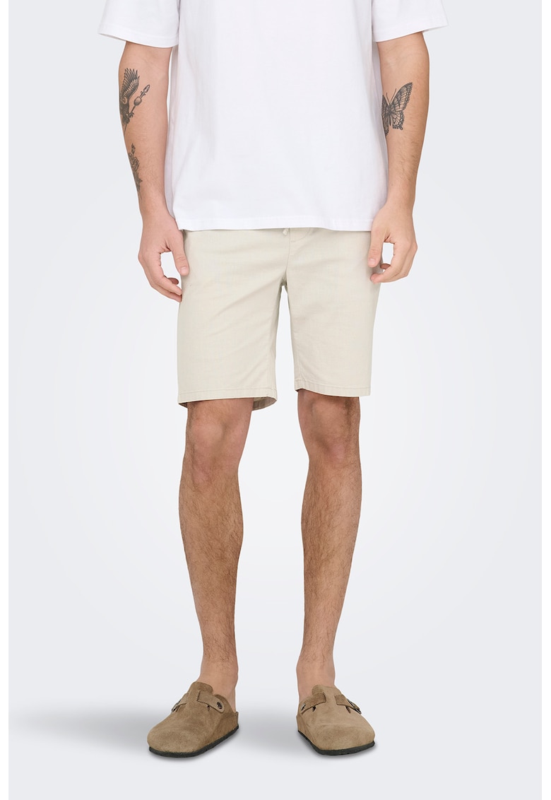 Pantaloni scurti cu snur in talie - Bej deschis