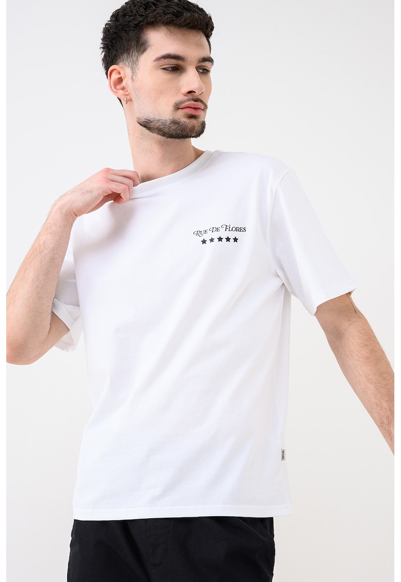 Tricou de bumbac cu imprimeu Fredo - Alb/Negru
